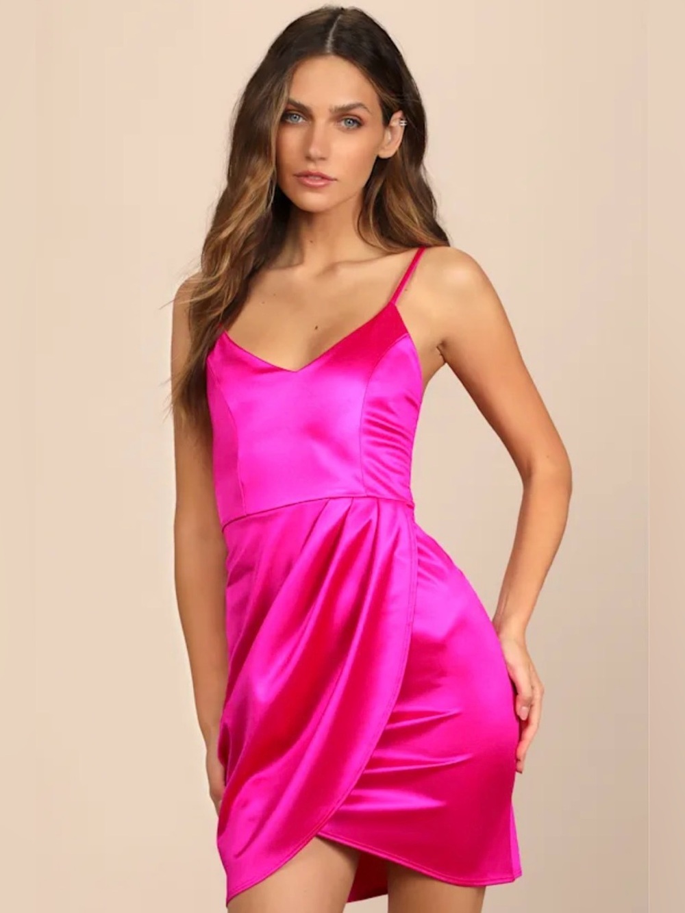 Lulus Forever Your Girl magenta satin bodycon dress Size Medium